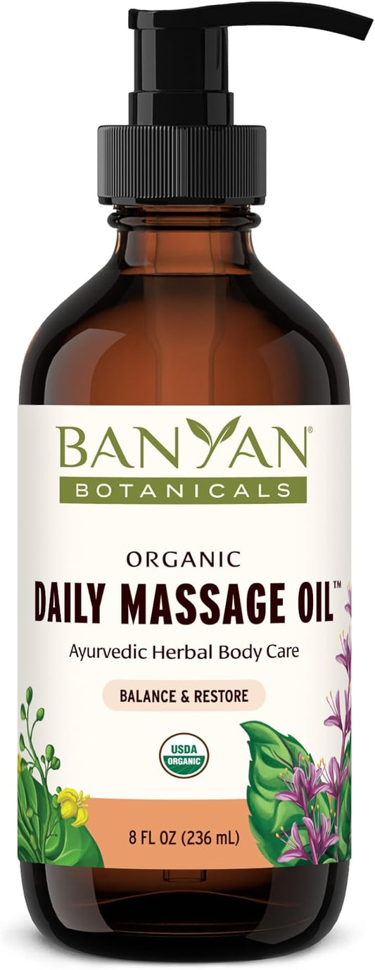 Banyan Botanicals Daily Massage Oil – Organic Ayurvedic Massage Oil – Balancing and Grounding – 8 oz – Non GMO Sustainably Sourced Abhyanga Oil