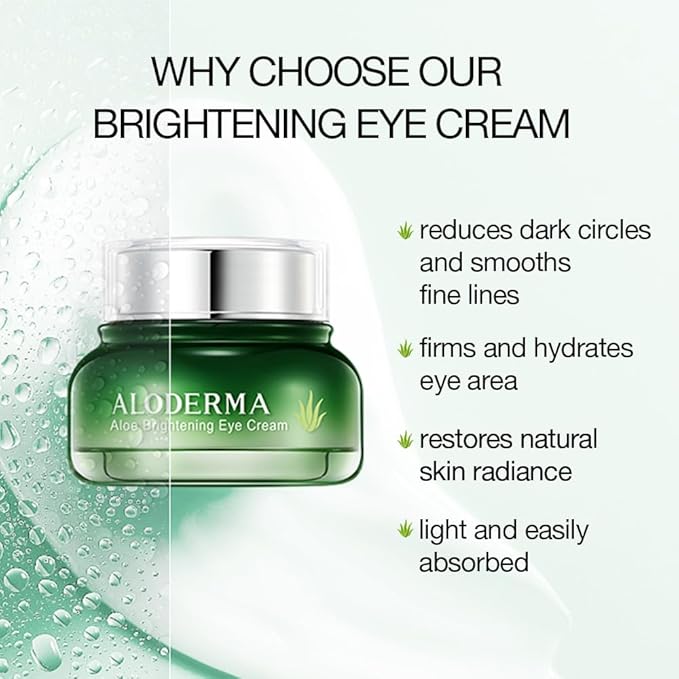 Aloderma Brightening Eye Cream with Organic Aloe Vera - Hydrating Daily Eye Cream for Dark Circles & Puffiness with Caffeine & Sage Oil - Day & Night Eye Cream for Puffy Eyes & Fine Lines, 25g/0.9oz