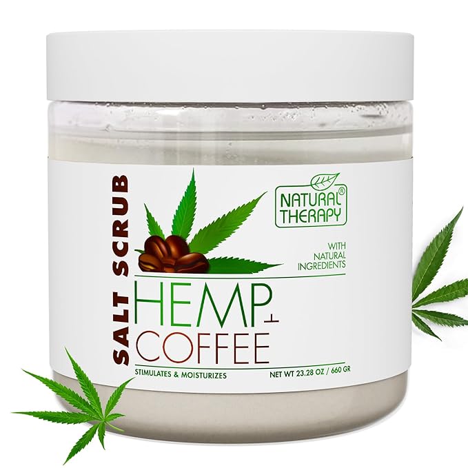 Natural Therapy Hemp & Coffee Salt Scrub – Exfoliating Body Scrub for Women – Moisturizing and Nourishing Skin – with Pure Oils and Dead Sea Minerals (23.28 Oz)