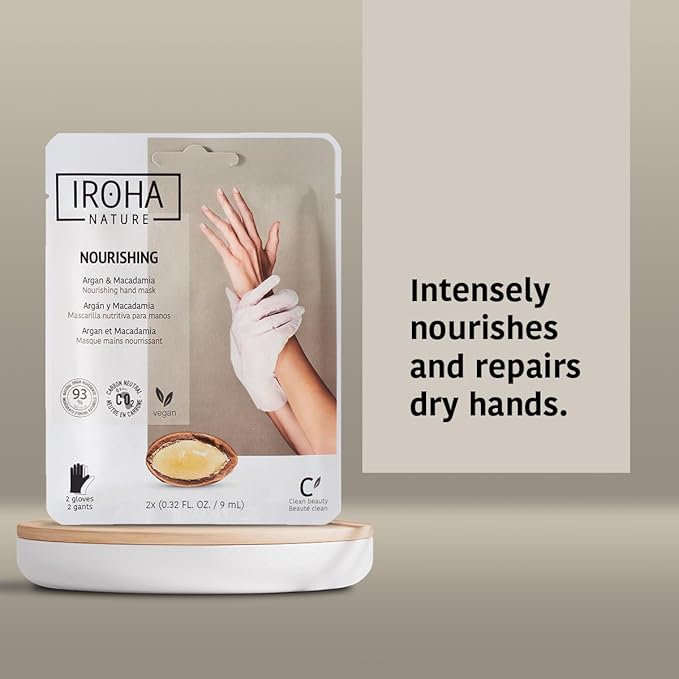 IROHA NATURE Anti-Aging Nourishing Hand Mask Gloves | 15 Pairs | Argan & Macadamia Oil | Intense Nutrition for Dry Hands | 93% Natural Ingredients | Vegan