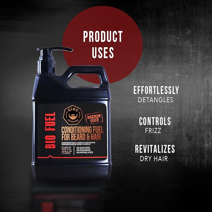 GIBS BioFuel Hair Conditioner For Men - Beard & Hair Conditioner Moisturizing, Liter, 33.8 Fl Oz (Pack of 1)