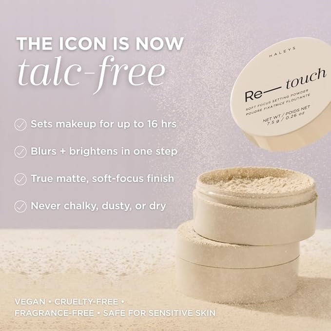 HALEYS Re-touch TALC-FREE Translucent Setting Powder: Blurring, Brightening, Long-Lasting, Oil Control, Matte Finish, Vegan+Talc-free for Sensitive Skin, Travel-Friendly, For All Skin Tones + Types