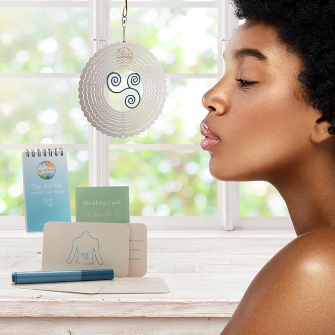 The Air Kit by Two Sage Sisters - Self Care Kit with Airspinner, Breathing Cards, Notebook, and Marker, Pamper and Self Care Gifts for Women, Womens Care Package for Mindfulness and Relaxation