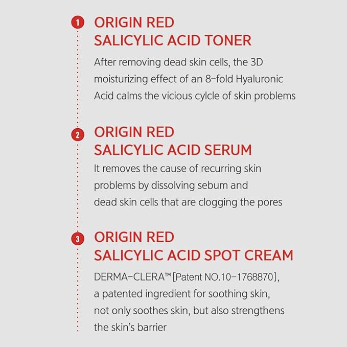 NACIFIC Origin Red Salicylic Acid Triple Set (Toner 150ml Serum 50ml Cream 20ml) Skin Barrier Strengthening, PH 5.5, AHA, BHA, PHA, Soothing
