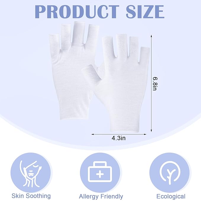 Geyoga 6 Pairs Fingerless Moisturizing Gloves Eczema Cotton Gloves for Adults Half Finger Touchscreen Lotion Overnight Dry Hands for Women Sleeping(White)