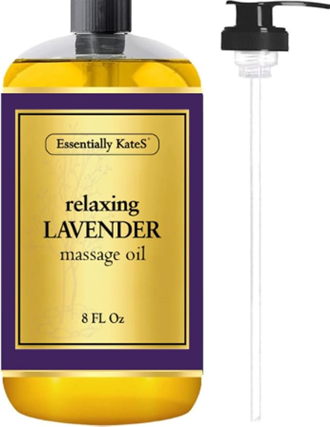 Essentially KateS Lavender Massage Oil 8 Fl Oz - Relaxation and Soothing (Lavender) - Expertly Delivers a Well Balanced, Efficacious Formula.
