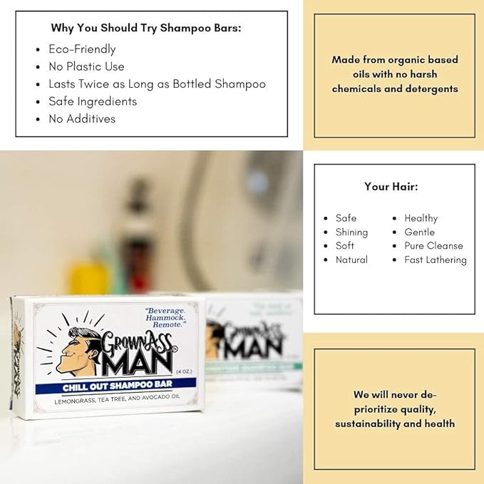 Solid Shampoo Bar Rich Lather 3 in 1: Hair, Beard & Body Wash - Plastic Free & Eco-Friendly, Natural & Organic Clean for All Hair Types, 4oz Bar (Variety, 3-Pack)