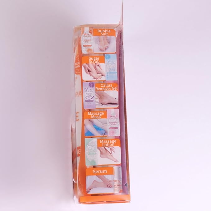 Pedicure Kit Foot Soak Set: Bubble Salt, Sugar Scrub, Massage Mask, Massage Lotion in a Box, 4 Step Foot Spa Kit for Dry Feet, Softens Calluses, Soothes Sore and Tired Feet (Mango)