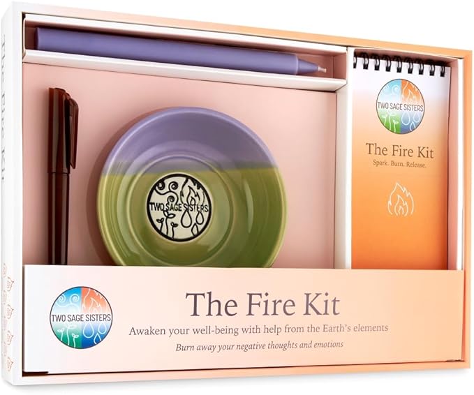 The Fire Kit by Two Sage Sisters - Self Care Kit with Ceramic Bowl, Notebook, Candle, and Marker, Pamper and Self Care Gifts for Women and Men, Mens and Womens Care Package for Healing, Self-Nurturing