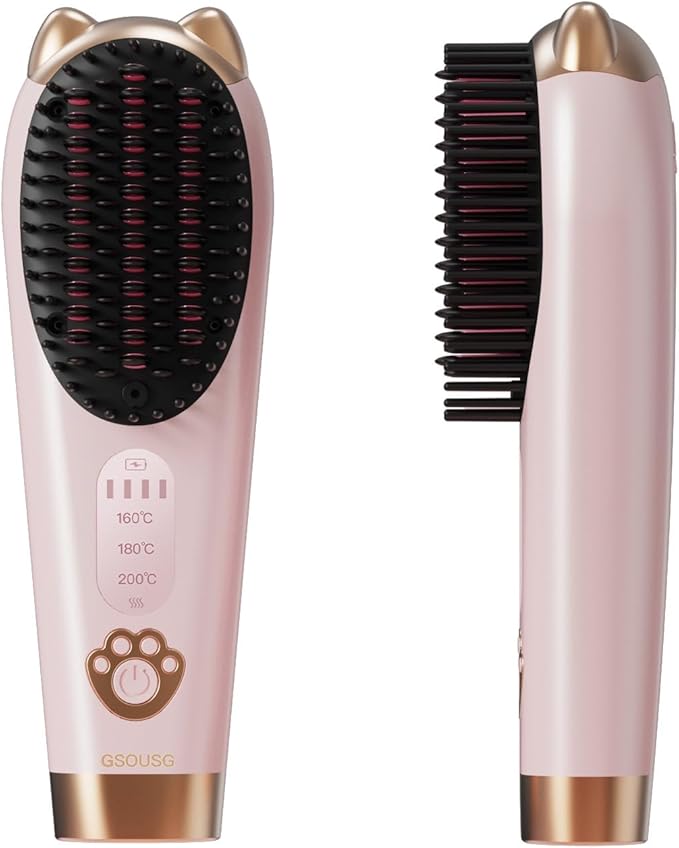 Cordless Hair Straightener,Portable Hair Straightening Brush for Travel, Mini Hot Straightening Comb for Women,Anti-Scald, LED Display & Fast Heating,6000mAh