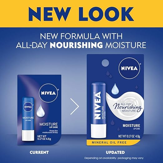 NIVEA Moisture Lip Care, Mineral Oil Free, All-Day Moisturizing Lip Balm with Shea Butter, Jojoba Oil and Avocado Oil, 0.17 Oz Stick, Pack of 1