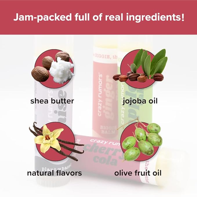 Crazy Rumors Biggie Cherry Cola Flavored All Natural, Plant Based Lip Balm to Moisturize and Nourish your Lips - Cherry Cola Biggie Tube 0.6 oz (4x Larger than standard 0.15 oz lip balm)