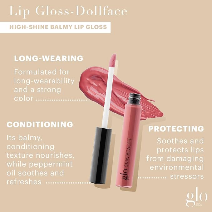 Glo Skin Beauty Lip Gloss in Dollface - Semi-Sheer Mid-Toned Pink - 20 Shades - Non-Sticky - Cruelty Free