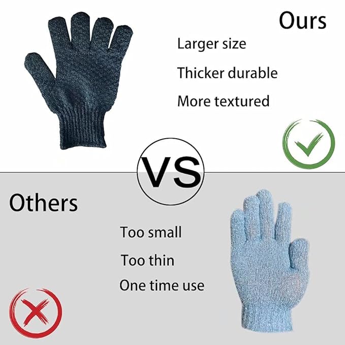 2 Pairs Bath Exfoliating Gloves for men and women – CLEEDY 4 Pcs Heavy and Large Exfoliating Gloves Scrubbing for Shower, Spa, Massage - Scrub Exfoliating Mitts for Body, Face, Hand and Foot (black)
