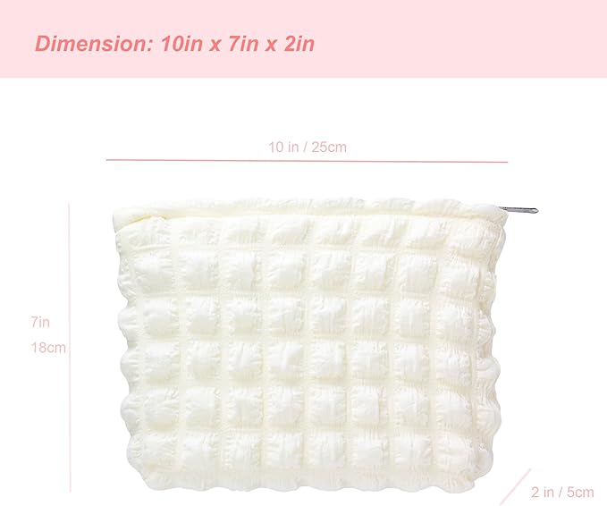 PAZIMIIK Floral Makeup Bag Large Cotton Zipper Pouch for Purse Travel Canvas Make Up Organizer for Women Cosmetic,Bubble Beige