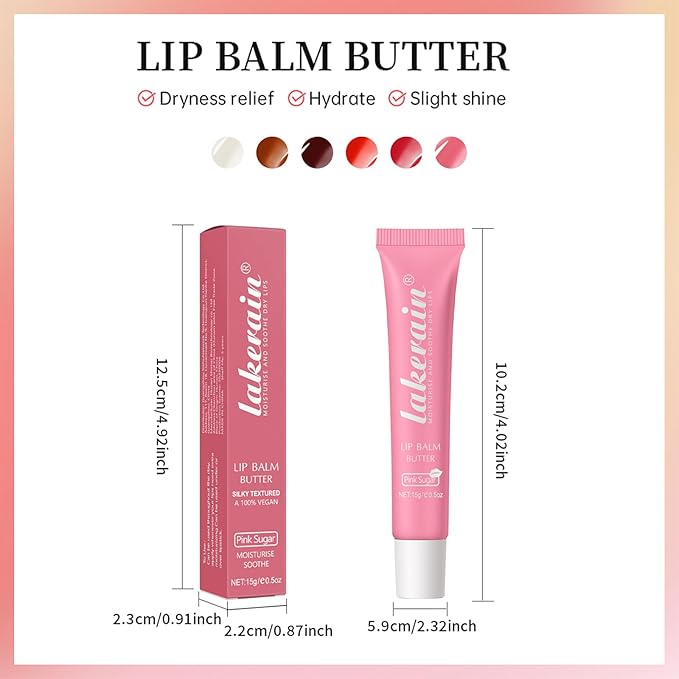 Erinde Lip Butter Balm, Moisture Hydration Lip Butter Gloss, Sheer Tinted Lip Mask and Lip Balm, Soothing Lip Treatment Care Makeup, Shine Lip Glow Oil for Dry, Chapped Lips, 06 Pink Sugar