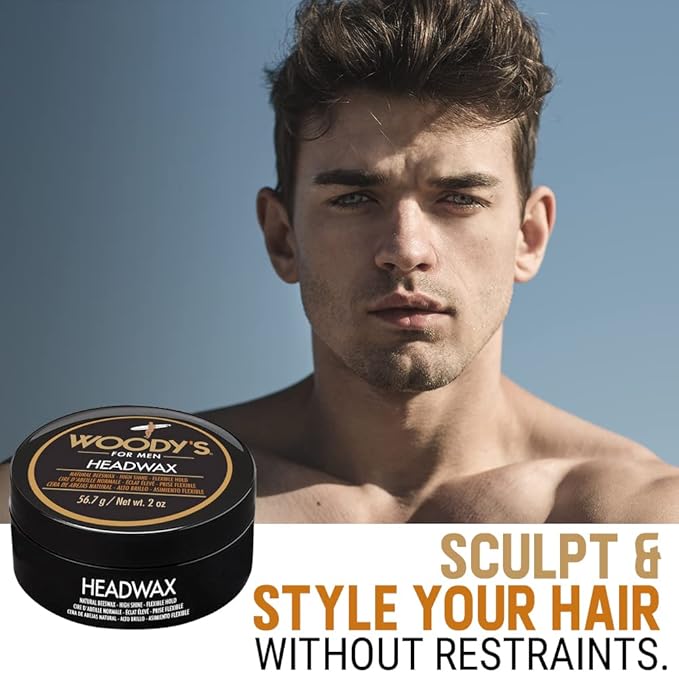 Woody's Headwax Styling Pomade for Men, Flexible Hold, High Shine, with Natural Beeswax, Non-stiff, Non-Sticky, Moldable, For all Hair Types, Travel-size, 2 oz./ 2-Pack