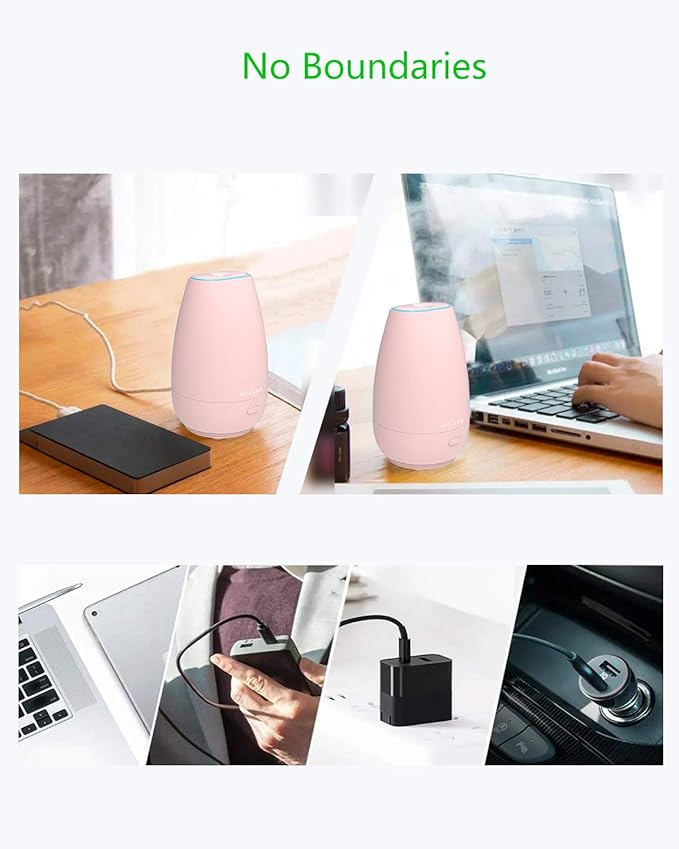 SOICARE Car Diffuser,Small Portable Car Essential Oil Diffuser with Built-in USB Cable,Mini Aromatherapy Diffuser for Travel/Office/Home (Pink)