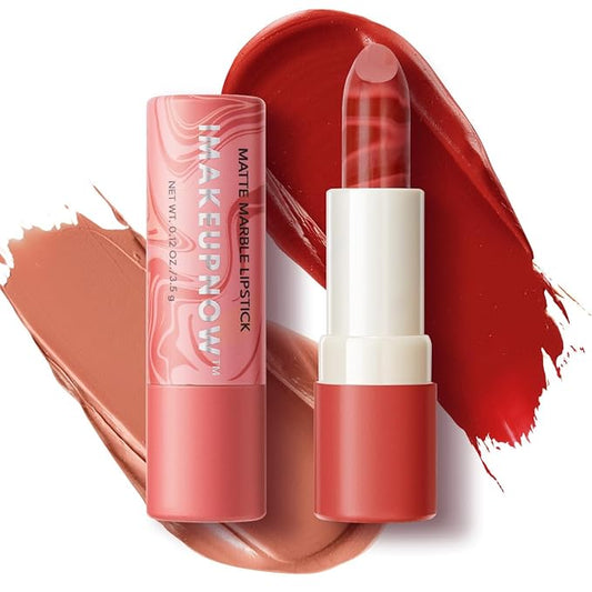 2PCS Marbled Matte Lip Stick Makeup - Velvety Finish | Naked-lip Feel, Full Coverage, D003+D004