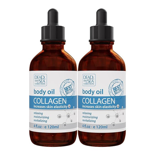 Dead Sea Collection Body Oil for Dry Skin - Collagen & Vitamin E - Moisturizing & Nourishing, Anti-Aging & Skin Elasticity Support for Face Pack of 2 (4 Fl. Oz Each)