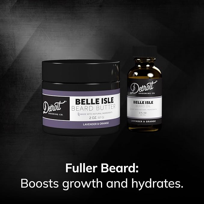 Detroit Grooming Co. Beard Oil & Beard Butter Bundle | Belle Isle (Lavender & Orange) | Lavender & Orange Scent | Beard Hydration Set with Vitamin E & Sunflower Oil