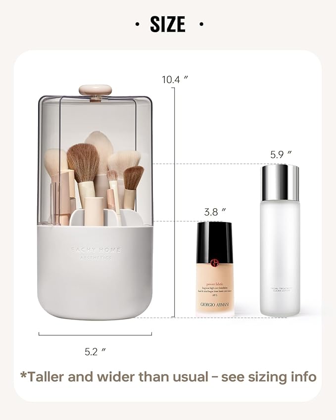 EACHY Makeup Brush Holder 360° Rotating with Dustproof Lid, Waterproof Material, 7 Compartments for Organized Storage, Stylish and Durable Design for Vanity (White)