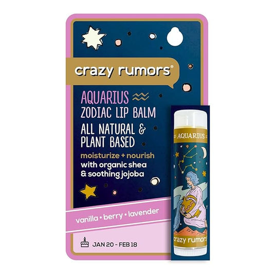 Crazy Rumors Aquarius Zodiac All Natural, Plant Based Lip Balm to Moisturize and Nourish your Lips - Air Blend (Vanilla Cream, Fresh Berry and Botanical Lavender)
