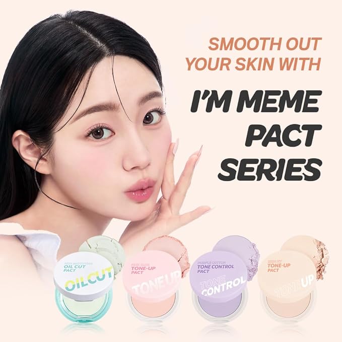 I'M MEME Compact - Oil Cut Pact | Sebum Absorbing, Korean Pressed Setting Powder for Blurring Effect, Makeup Powder Foundation, Translucent Compact, Finishing Powder, Oil Control Face Powder, 0.35 Oz