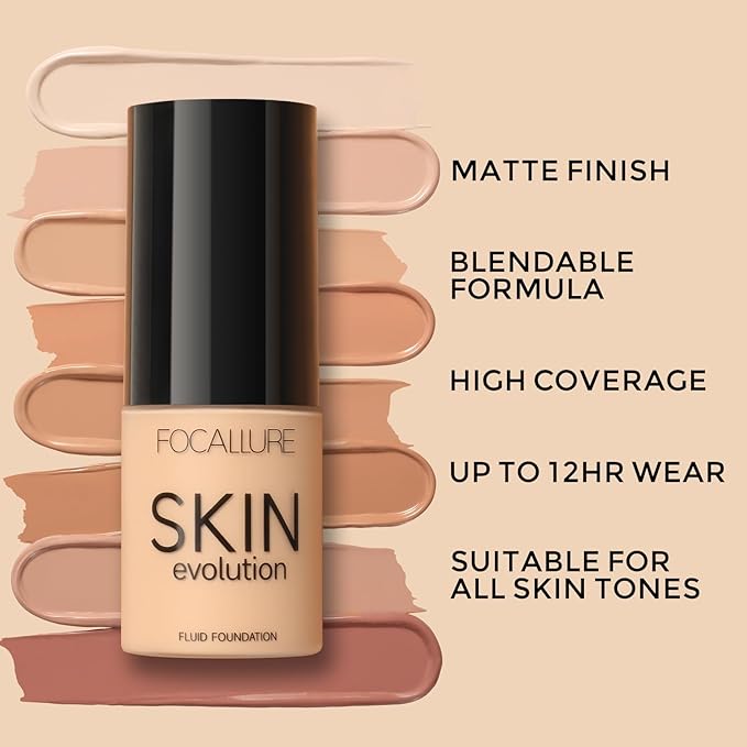 FOCALLURE 2 Pcs Liquid Foundation, Skin Evolution Foundation + Concealer, Full Coverage Foundation Makeup, Durable, Waterproof, Oil-Control, Hides Wrinkles & Lines, Honey