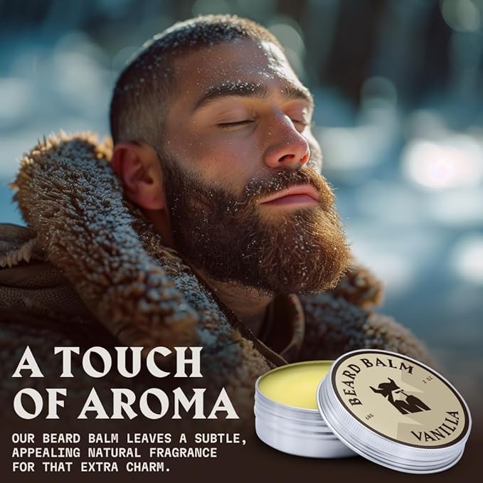 Striking Viking Beard Balm for Men - 2 oz, Vanilla Scent - Light Hold Moisturizer That Softens & Nourishes Coarse Facial Hair with Shea Butter & Tea Tree Oil