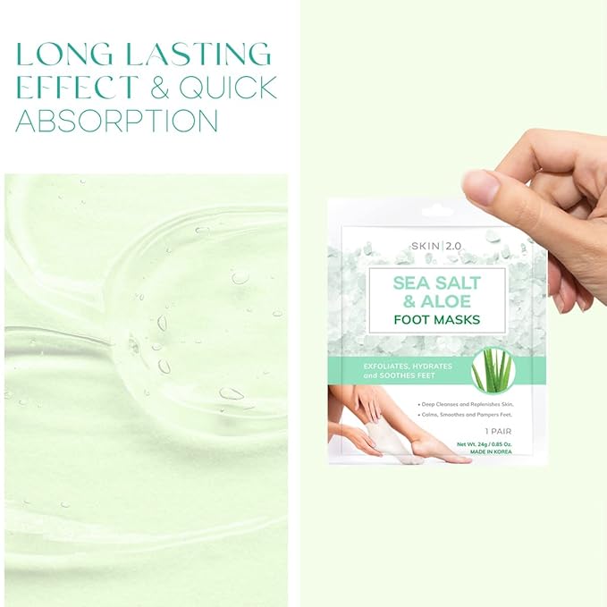 Sea Salt & Aloe Foot Masks - Cracked Heel Treatment, Soothing & Hydrating, Exfoliating Foot Mask - Dermatologist Tested Korean Skincare - Clean Beauty, Cruelty-Free, All Skin Types - 3 Pairs
