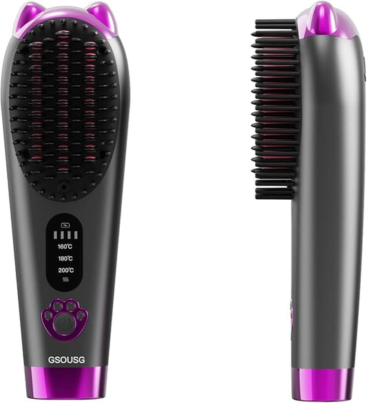 Cordless Hair Straightener,Portable Hair Straightening Brush for Travel, Mini Hot Straightening Comb for Women,Anti-Scald, LED Display & Fast Heating,6000mAh