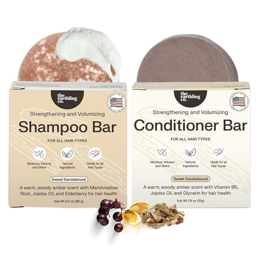 The Earthling Co. Shampoo & Conditioner Bar Set - Promote Hair Growth, Strengthen & Volumize All Hair Types - Paraben & Sulfate Free Formula with Natural Ingredients for Dry Hair (Sweet Sandalwood)