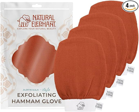 Natural Elephant Exfoliating Kessa Glove - Face and Body Exfoliator Hammam Mitt (Burnt Orange (Pack of 4))