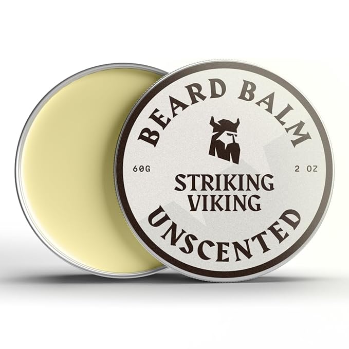 Striking Viking Beard Balm for Men & Mustache Balm with Shea Butter & Argan Oil - 2 oz, Light Hold - Fragrance Free Beard Conditioner & Softener - Softens & Shapes with Tea Tree & Jojoba Oils
