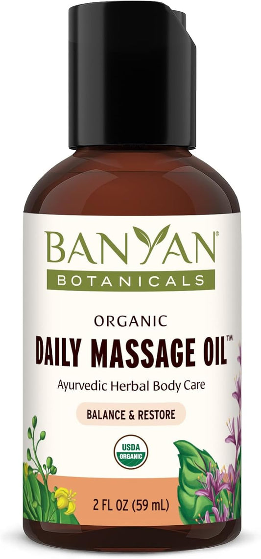Banyan Botanicals Daily Massage Oil – Organic Ayurvedic Massage Oil – Balancing and Grounding – 2 oz – Non GMO Sustainably Sourced Abhyanga Oil