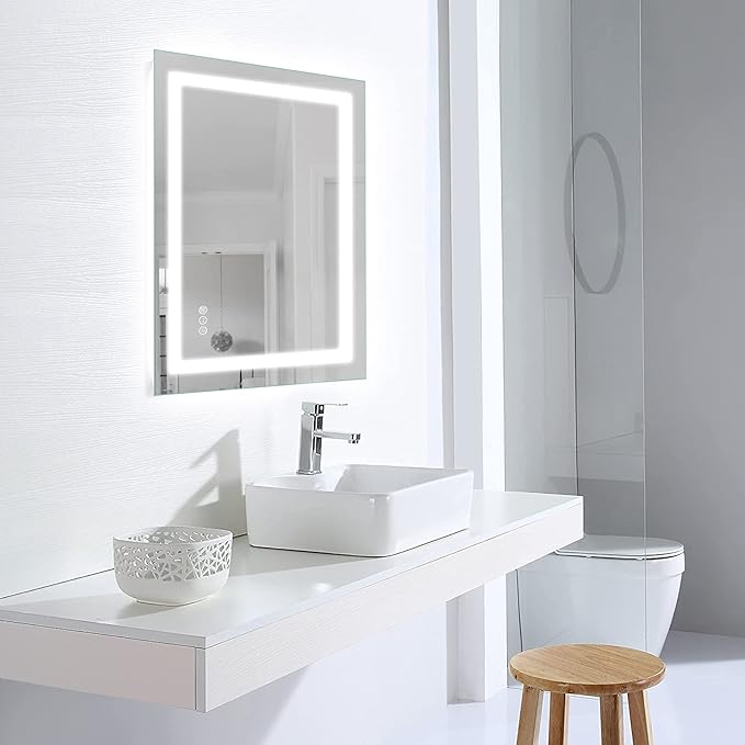 Amorho LED Bathroom Mirror 36"x 36" with Front and Backlight, Stepless Dimmable Wall Mirrors with Anti-Fog, Shatter-Proof, Memory, 3 Colors, Double LED Vanity Mirror