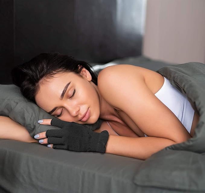 MIG4U Fingerless Moisturizing Gloves, Half Finger Touchscreen Beauty Glove for Eczema, SPA, Dry Hands, Skin Treatment, Summer Sun UV Protection (S/M, Black-1pair)