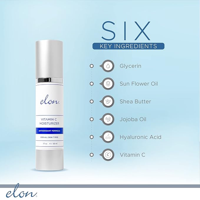 Elon Face Skin Care Set – Skin Care Kit w/ Antioxidant C Moisturizer for Face, Skin Anew Hydrolyzed Collagen Capsules, & Hyaluronic Acid Serum for Face – Skin Care Products for All Skin Types