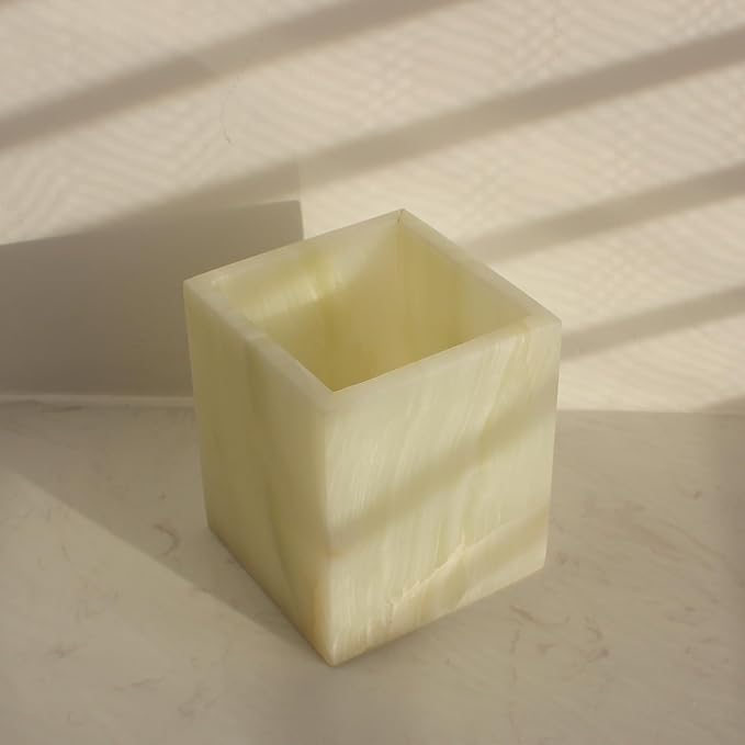 Natural Light Green Onyx Toothbrush Holders for Bathroom, Marble Makeup Brush Holder Countertop Organizer