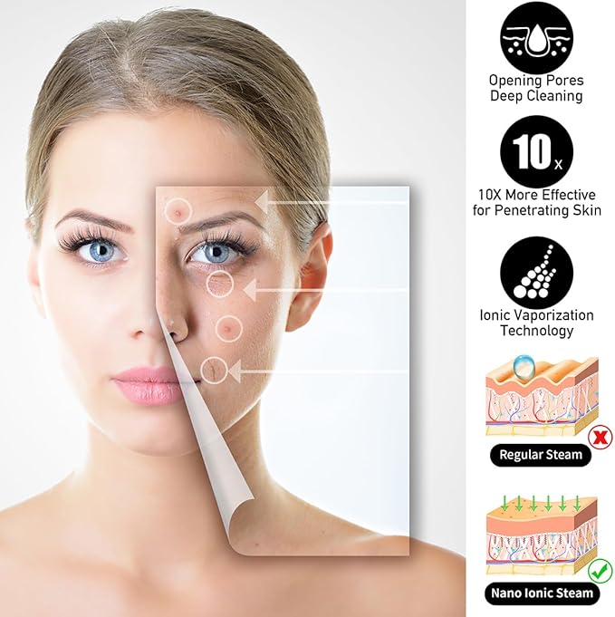 Facial Steamer - DENFANY Nano Ionic Face Steamer with Extendable 360° Rotating Arm - Portable Facial Steamer for Personal Care at Home or Salo (Black)