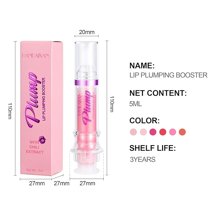 Lip Plumping Booster, Plumping Lip Oil with Chili Extract, Plump & Pout Lip Plumper, Slightly Spicy Lip Plumping Gloss, Fuller Lips Instantly, Hydrating, High-Shine
