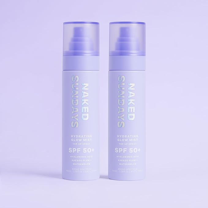 Naked Sundays SPF 50 Hydrating Glow Mist SPF Setting Spray and Face Sunscreen, Lightweight & Non-Greasy, Hydrating Ultra-Fine Mist with Hyaluronic Acid for All Skin Types, Makeup-Friendly - 2 pack