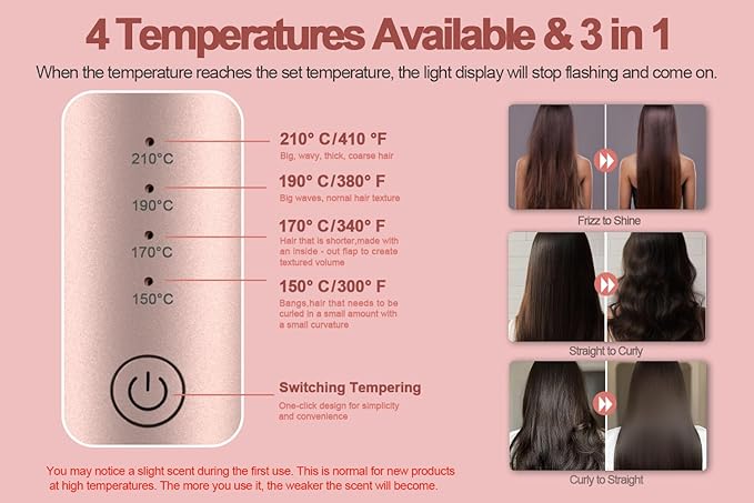 Cordless Hair Curling Iron Brush, Mini Travel Hot Straightener Comb, 3-in-1 Portable Wave Curling Wand, 1.5″ Ionic Heated Brush, USB Rechargeable Hair Curler, Pink – No Automatic Rotation
