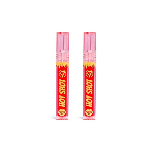 W7 Hot Shot Plumping Oil Bundle - Enhancing & Repairing Plump Effect For Fuller Lips - Clear & Soft, Natural, Everyday Lip Care - 2 Pack