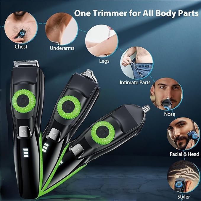 40 Precisions Electric Beard Trimmer for Men, Mens Grooming Trimmer for Beard, Mustache, Face and Ear Hair, Multi-Series Clipper, Waterproof, USB C Charging, Soft Pouch (Green)