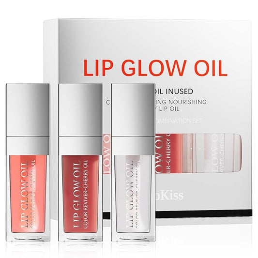 Lip Glow Oil Long Lasting Plumping Transparent Lip Balm Moisturizing Lip Oil Repairing Lip Lines and Prevents Dry Cracked for Lip Care and Dry Lips (Set-B)