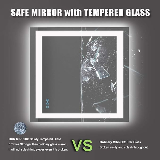 Amorho LED Bathroom Mirror 36"x 36" with Front and Backlight, Stepless Dimmable Wall Mirrors with Anti-Fog, Shatter-Proof, Memory, 3 Colors, Double LED Vanity Mirror