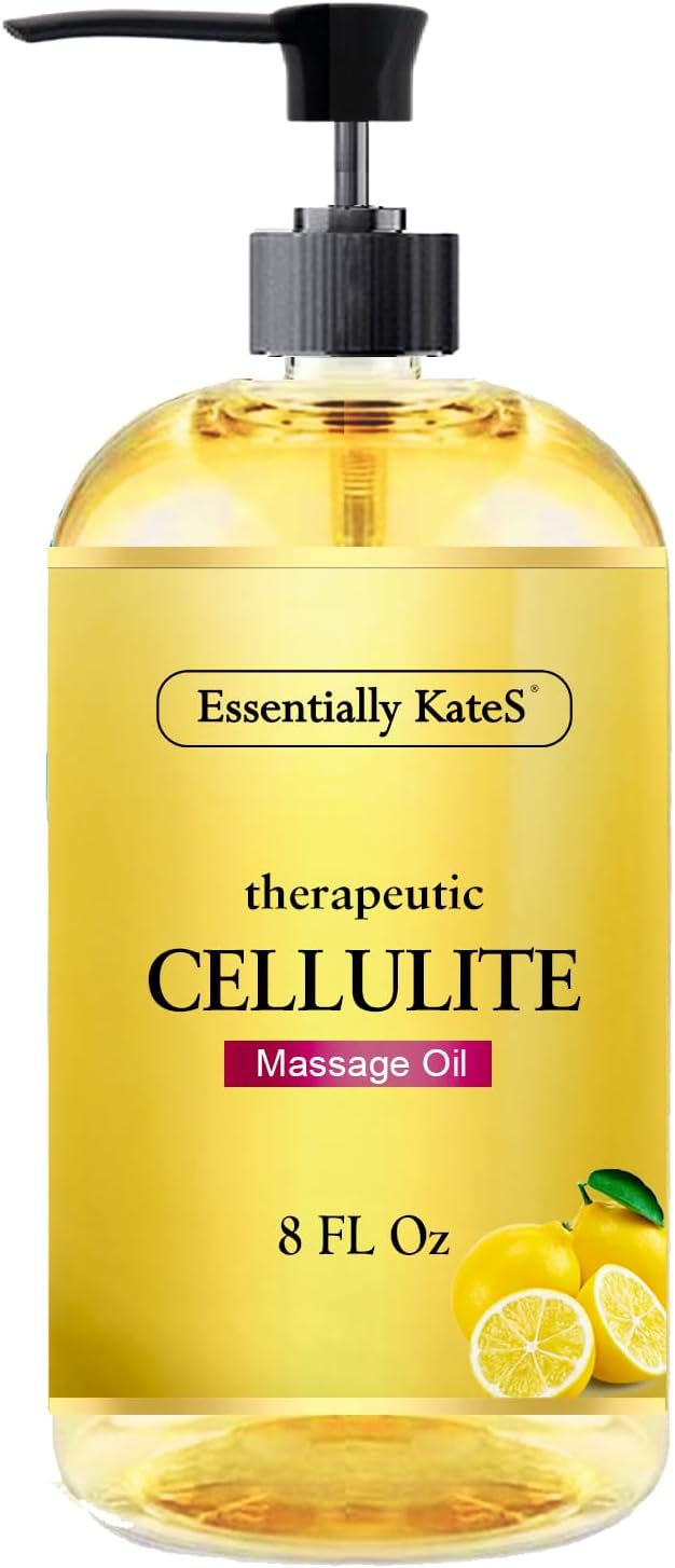 Essentially KateS Cellulite Massage Oil 8 Fl Oz - Helps Break Down Fat Cells in Hip, Thighs, Buttocks, and Abdomen - Absorbs Immediately - Beautiful Scent