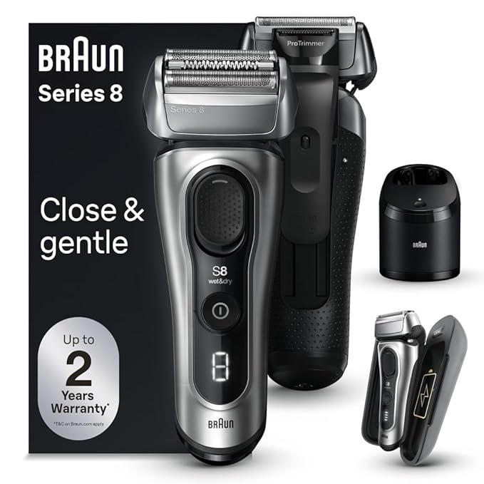 Braun Series 8 Electric Shaver, Shaving Kit with 4+1 Shaving Elements, Precision Long Hair Trimmer, SmartCare Center, PowerCase